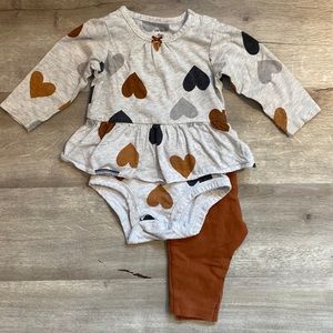 CARTERS 6m girl heart bodysuit and pants set